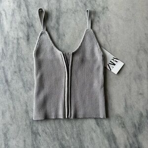Zara Gray Ribbed Corset Style Camisole Tank Top Sz M NWT